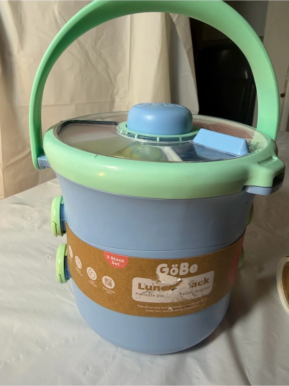 Blue and Mint Stackable Lunch Carrier - 3-Tier Portable Food Container